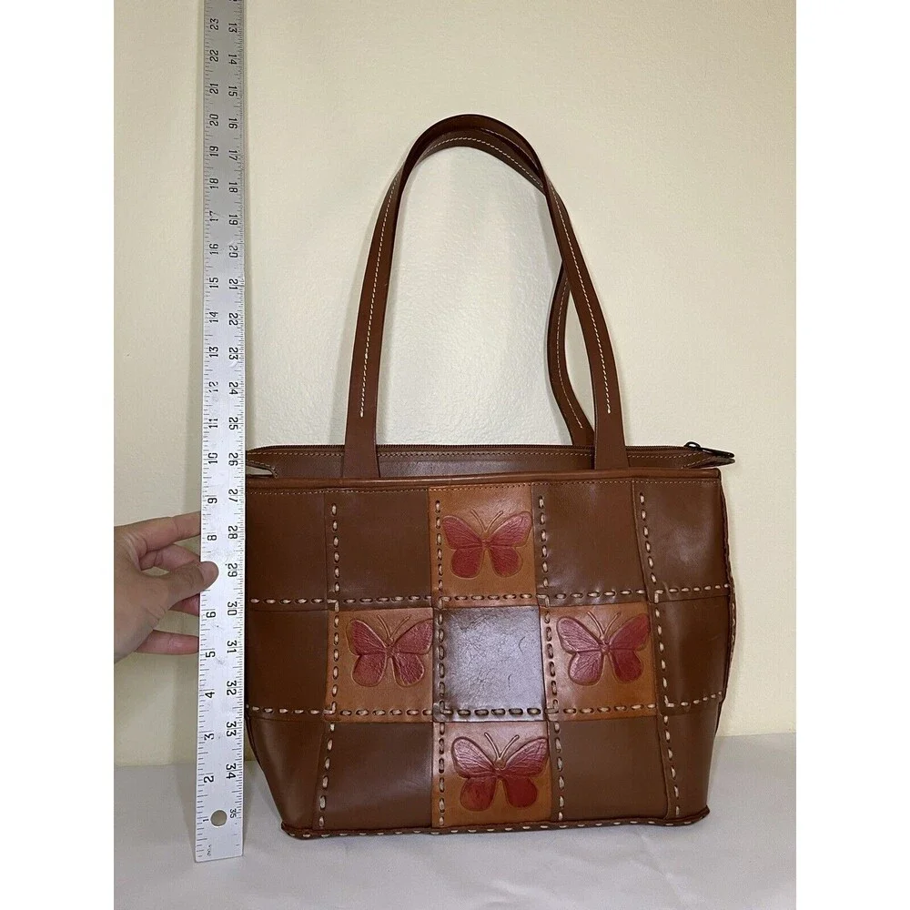 VTG ELLEPI BROWN LEATHER HANDMADE PATCHES M‎ ZIP SHOULDER HOBO/TOTE BAG, Italy